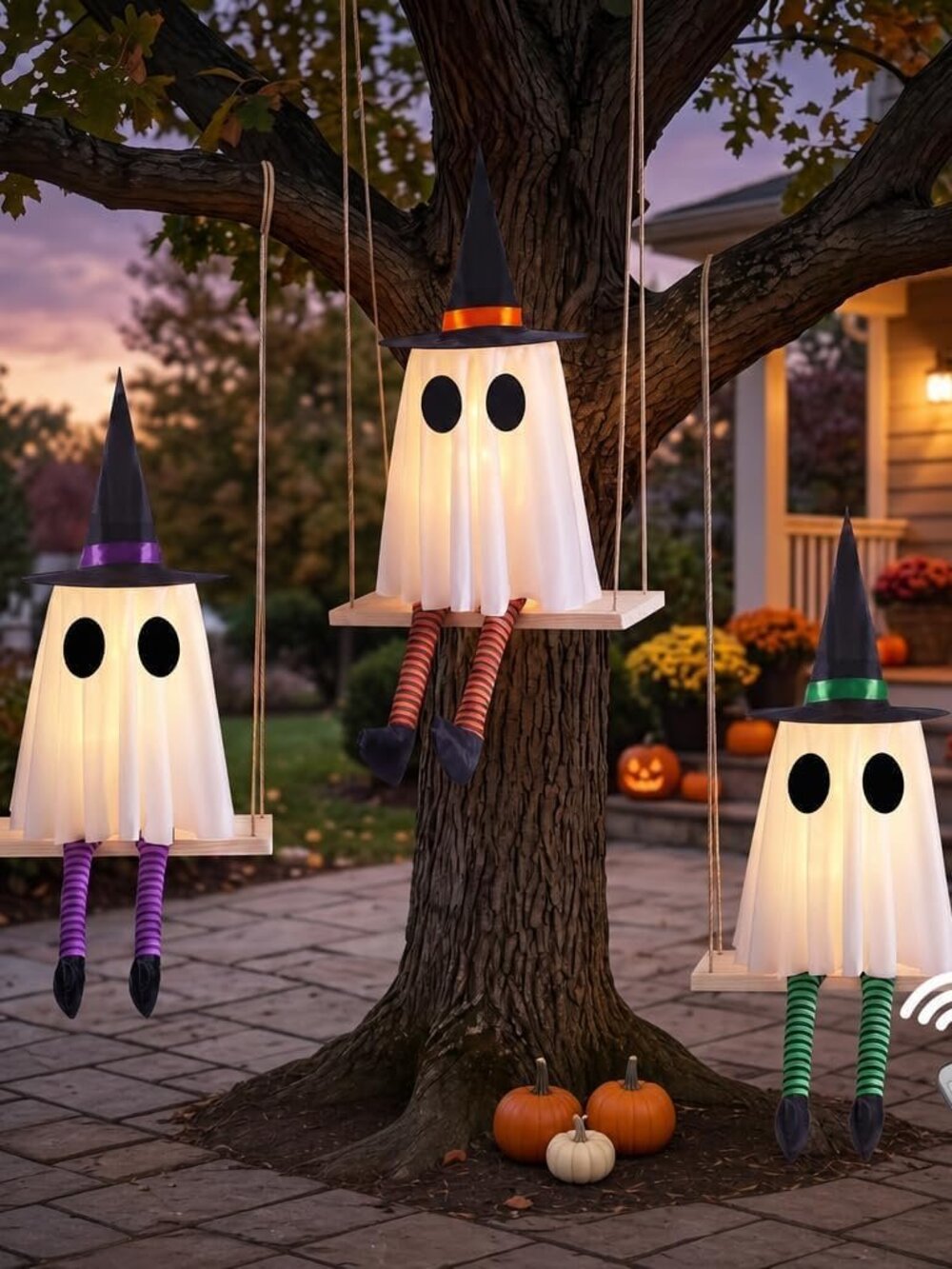 Halloween Swinging Ghost Outdoor Decor, Spooky Hanging Ghosts Decorations